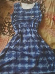 Blue Printed Sleeveless Dress