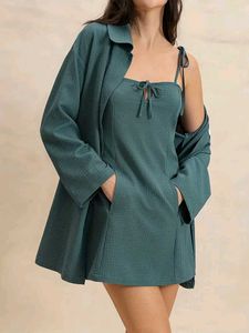 Teal Textured Dress with Matching Jacket