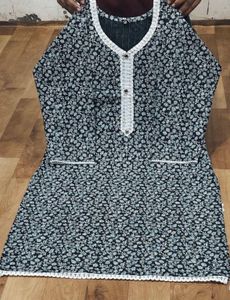 Printed Khadi Cotton Kurti in black colour 3xl
