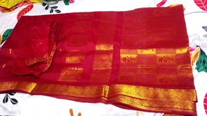 Elegant Red Silk Saree with Gold Border