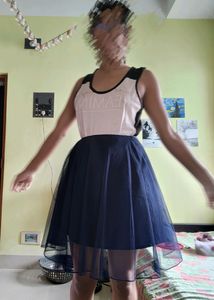 Blue Flared Net Skirt