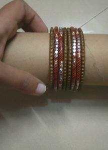 Lakh Mustard &amp; Maroon Mirror Work Set of Bangles