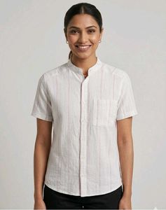 Chic Striped Band Collar Blouse