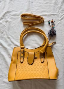 Yellow Textured Handbag with Detachable Strap