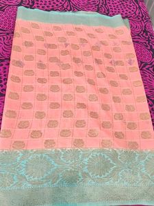 Peach & Teal Woven Sari