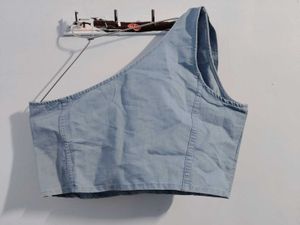 Denim One-Shoulder Crop Top