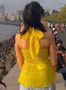 Yellow Halter Neck Ruched Top