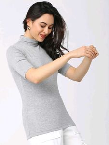 Women's Grey Mock Neck T-Shirt