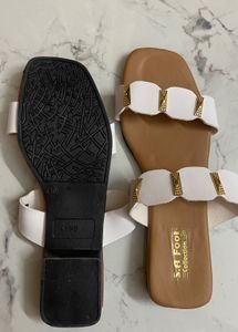 Chic White &amp; Gold Strap Sandals