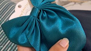 Shiny Teal Bow Hair Clip