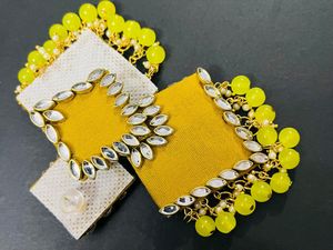 Fancy Fabric Earrings Colour Yellow