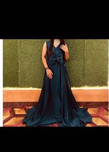 Elegant Teal Gown with Bow Detail