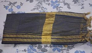 Navy Blue Tissue Dupatta with Golden Zari Border