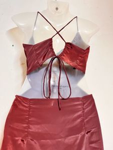Elegant Maroon Backless Dress.