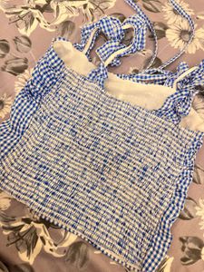 Blue &amp; White Gingham Mini Tank Top