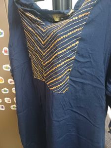 Elegant Navy Blue Kurta with Golden Embellishments