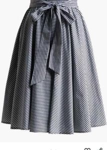 Chic Gingham Tie-Waist Midi Skirt