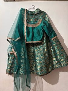 Stunning Teal &amp; Gold Brocade Lehenga Choli