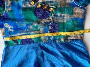 Blue Ethnic Gown with Printed Bodice