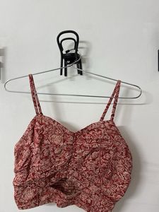 Red Floral Print Smocked Camisole Top