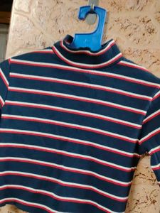 Striped Mock Neck Crop Top