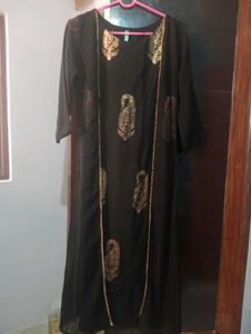 Elegant Black Kurta Set with Gold Print
