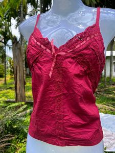Red Lace Trim Cami Top