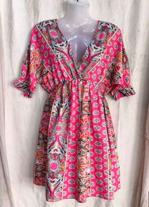 Boho Pink Print Mini Dress