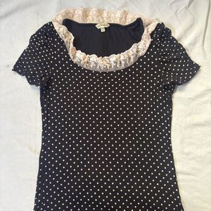 Cute Polka Dot Lace Trim Top