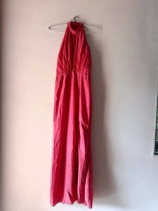Elegant Pink Halter Neck Gown