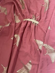 Elegant Red Kaftan Kurta with Gold Crane Print