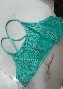 Teal Lace Bikini Top