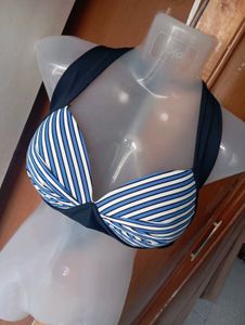 Blue &amp; White Striped Halter Bikini Top