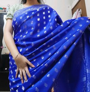 Elegant Blue Saree with Intricate Weave