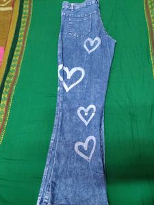 Blue Jeans with White Heart Print