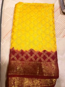 Vibrant Yellow & Red Silk Saree
