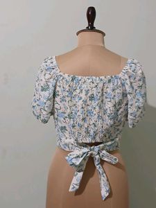 Floral Smocked Crop Top with Tie