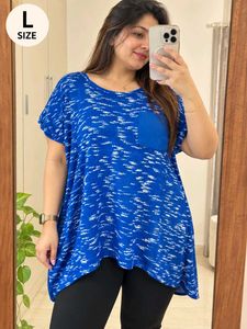 Blue Abstract Print Tunic Top Size M-L 36"-38"