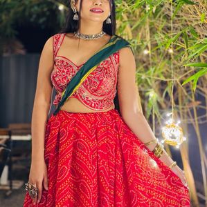 Beautiful Red Bandhani Lehenga Choli