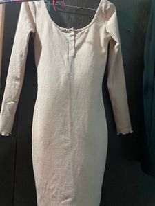 Ribbed Pink Long Sleeve Mini Dress