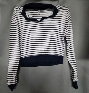 Striped Collared Pullover Top