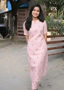 Women's Pink Printed Kurta Set | Size