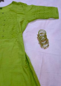 Lime Green Embroidered Kurta