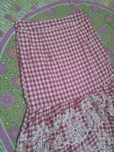 Red Gingham Tiered Lace Skirt