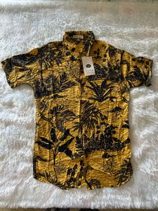 Yellow Tropical Print Men's Shirt