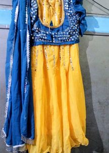 Ethnic Mirror work Yellow &amp; Blue lehenga choli