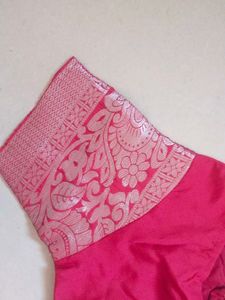 Elegant Pink Silk Blouse with Brocade Sleeves