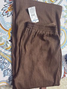 Pleated Brown Wide Leg Pants