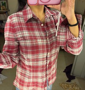 Red &amp; White Plaid Button-Up Shirt