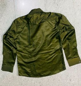Green Satin Shirt With Matching Tie